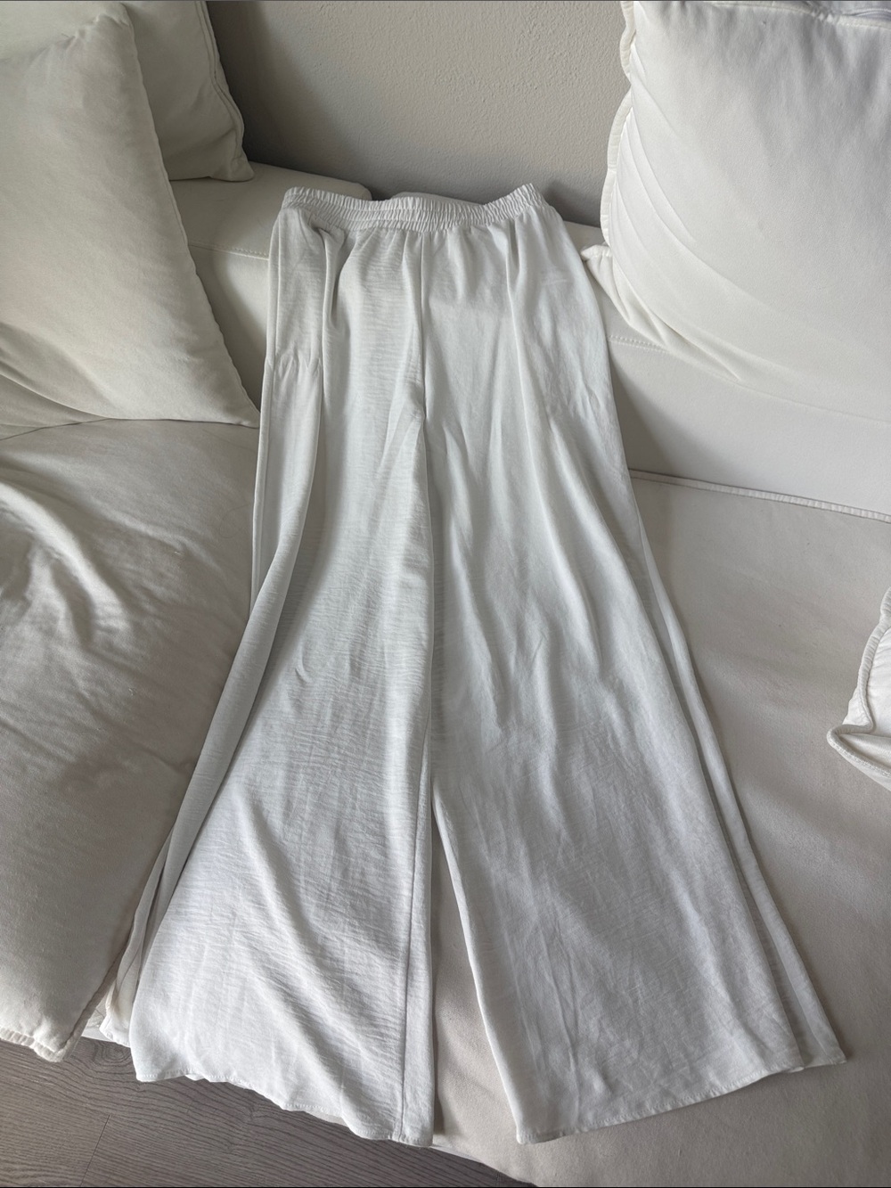 Zara white Elastic-Waist Wide Pants